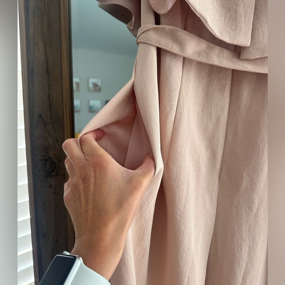 Aritzia Babaton Blush Pink Strapless Neck Ruffle Detail Flutter Jumpsuit - Picture 9 of 10